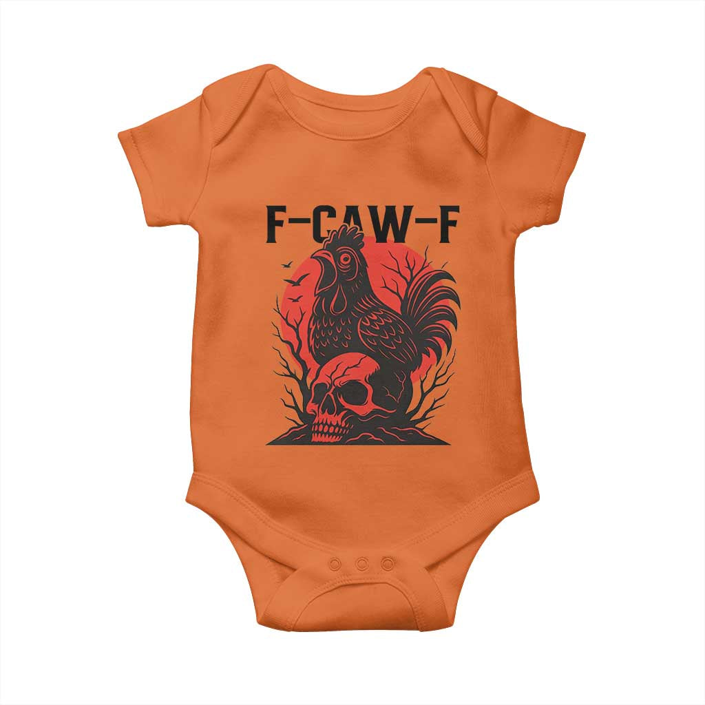 F Caw F Gothic Chicken Horror Baby Onesie Creepy Skull Rooster Halloween Dark Humor TS02 Orange Print Your Wear