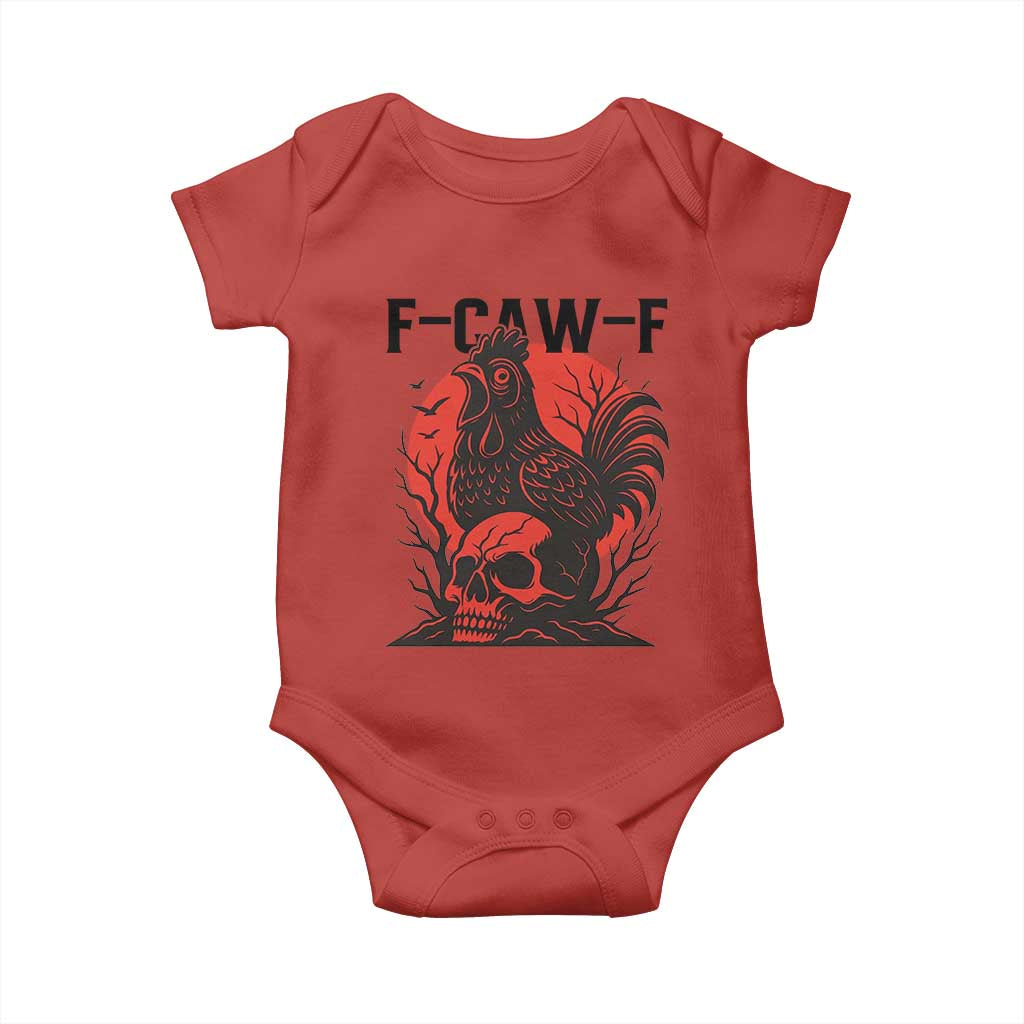 F Caw F Gothic Chicken Horror Baby Onesie Creepy Skull Rooster Halloween Dark Humor TS02 Red Print Your Wear