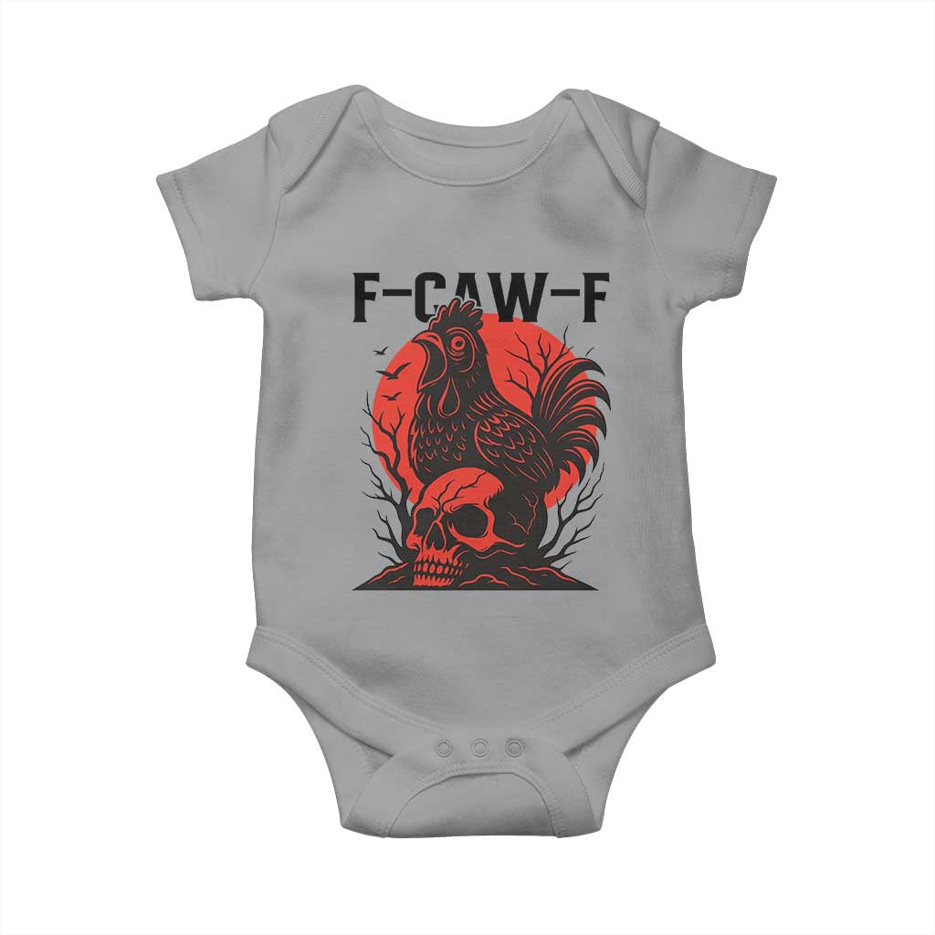 F Caw F Gothic Chicken Horror Baby Onesie Creepy Skull Rooster Halloween Dark Humor TS02 Sport Gray Print Your Wear