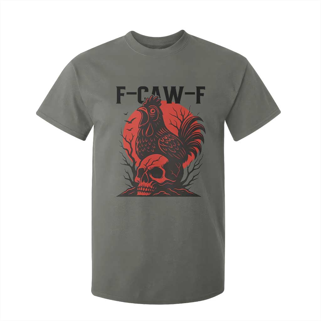 F Caw F Gothic Chicken Horror T Shirt For Kid Creepy Skull Rooster Halloween Dark Humor TS02 Military Green Print Your Wear