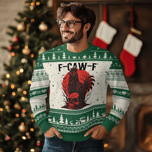 F Caw F Gothic Chicken Horror Ugly Christmas Sweater Creepy Skull Rooster Halloween Dark Humor TS02 Beige Green Print Your Wear