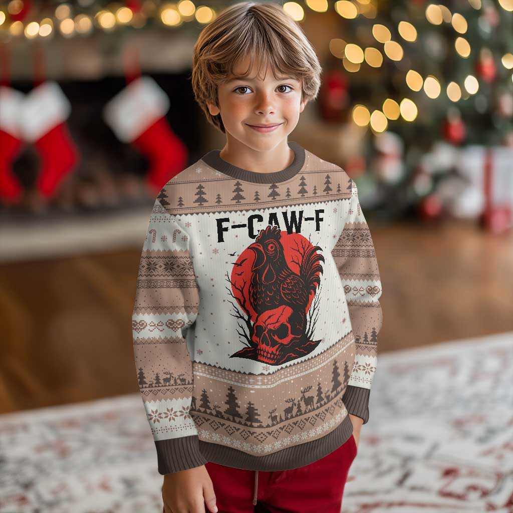 F Caw F Gothic Chicken Horror Ugly Christmas Sweater Creepy Skull Rooster Halloween Dark Humor TS02 Mocha Mousse Print Your Wear