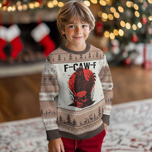 F Caw F Gothic Chicken Horror Ugly Christmas Sweater Creepy Skull Rooster Halloween Dark Humor TS02 Mocha Mousse Print Your Wear