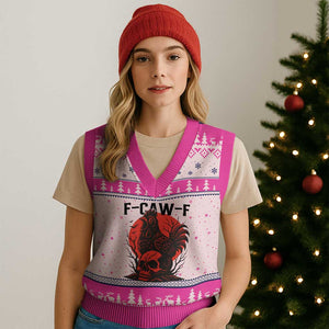 F Caw F Gothic Chicken Horror V-Neck Knit Sweater Vest Creepy Skull Rooster Halloween Dark Humor TS02 Hot Pink Print Your Wear