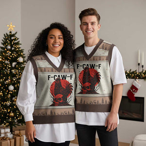F Caw F Gothic Chicken Horror V-Neck Knit Sweater Vest Creepy Skull Rooster Halloween Dark Humor TS02 Mocha Mousse Print Your Wear