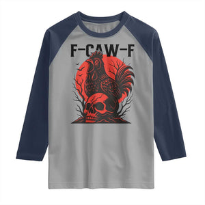 F Caw F Gothic Chicken Horror Raglan Shirt Creepy Skull Rooster Halloween Dark Humor TS02 Sport Gray Navy Print Your Wear