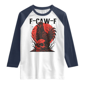F Caw F Gothic Chicken Horror Raglan Shirt Creepy Skull Rooster Halloween Dark Humor TS02 White Navy Print Your Wear