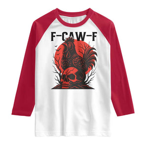 F Caw F Gothic Chicken Horror Raglan Shirt Creepy Skull Rooster Halloween Dark Humor TS02 White Red Print Your Wear
