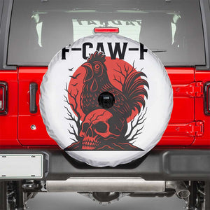 F Caw F Gothic Chicken Horror Spare Tire Cover Creepy Skull Rooster Halloween Dark Humor TS02 White Print Your Wear