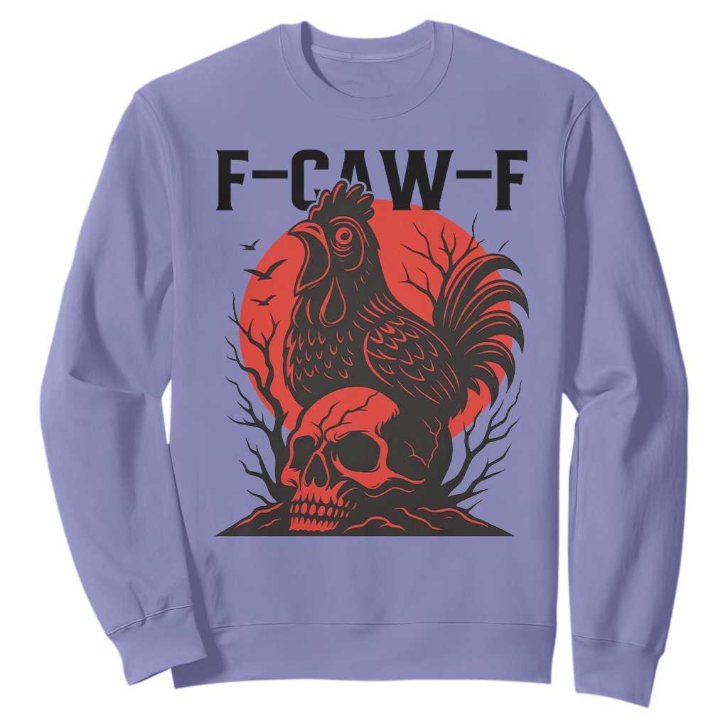 F Caw F Gothic Chicken Horror Sweatshirt Creepy Skull Rooster Halloween Dark Humor TS02 Violet Print Your Wear