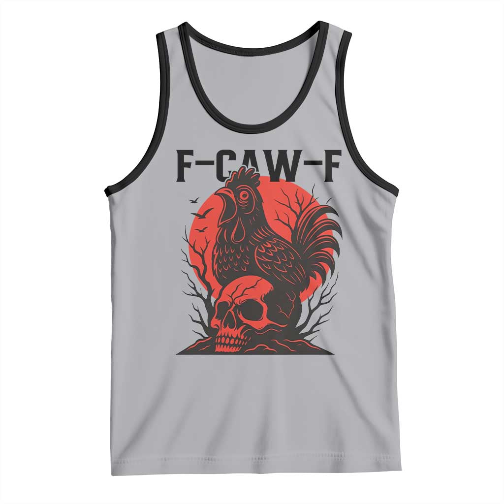 F Caw F Gothic Chicken Horror Tank Top Creepy Skull Rooster Halloween Dark Humor TS02 Athletic Heather Black Print Your Wear