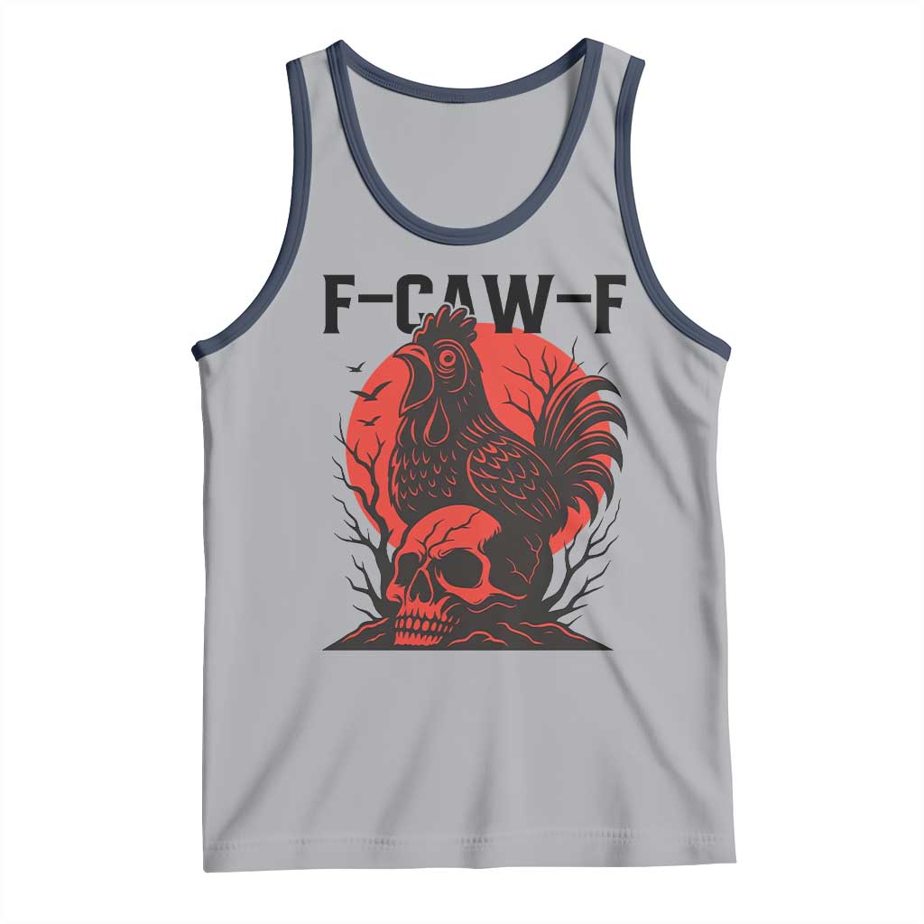 F Caw F Gothic Chicken Horror Tank Top Creepy Skull Rooster Halloween Dark Humor TS02 Athletic Heather Navy Print Your Wear