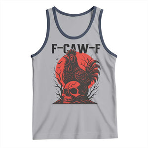 F Caw F Gothic Chicken Horror Tank Top Creepy Skull Rooster Halloween Dark Humor TS02 Athletic Heather Navy Print Your Wear