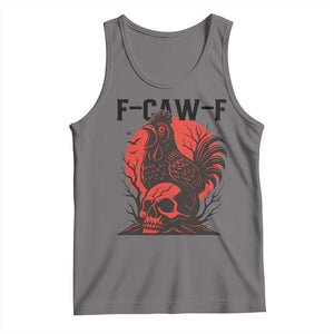 F Caw F Gothic Chicken Horror Tank Top Creepy Skull Rooster Halloween Dark Humor TS02 Deep Heather Print Your Wear