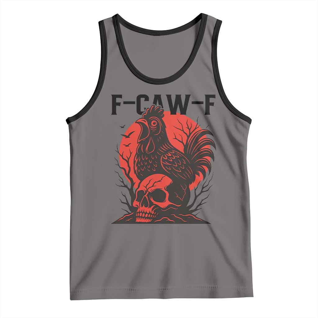 F Caw F Gothic Chicken Horror Tank Top Creepy Skull Rooster Halloween Dark Humor TS02 Deep Heather Black Print Your Wear