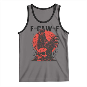 F Caw F Gothic Chicken Horror Tank Top Creepy Skull Rooster Halloween Dark Humor TS02 Deep Heather Black Print Your Wear