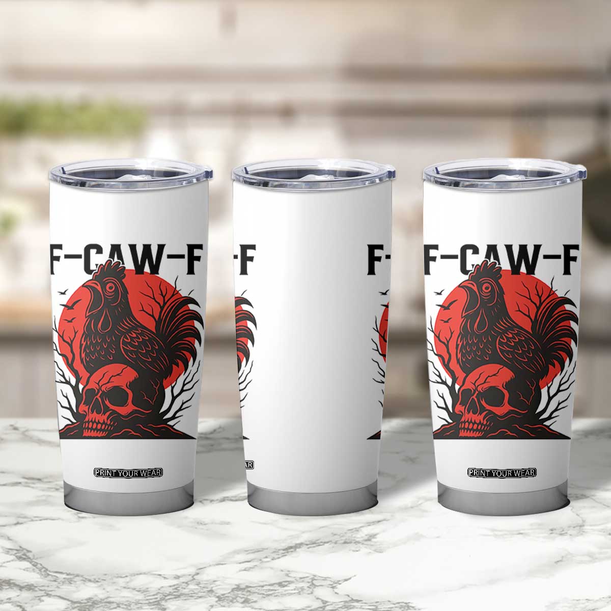 F Caw F Gothic Chicken Horror Tumbler Cup Creepy Skull Rooster Halloween Dark Humor TS02 Print Your Wear