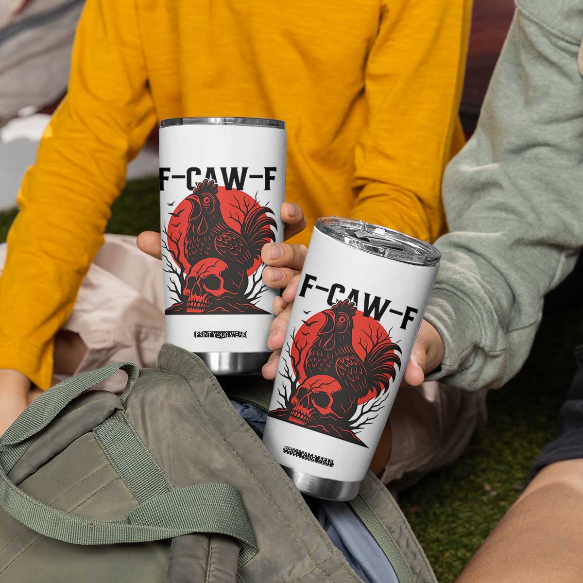 F Caw F Gothic Chicken Horror Tumbler Cup Creepy Skull Rooster Halloween Dark Humor TS02 Print Your Wear