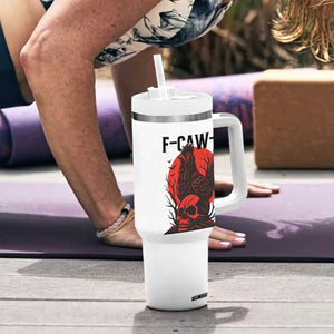 F Caw F Gothic Chicken Horror Tumbler With Handle Creepy Skull Rooster Halloween Dark Humor TS02 Print Your Wear