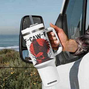 F Caw F Gothic Chicken Horror Tumbler With Handle Creepy Skull Rooster Halloween Dark Humor TS02 Print Your Wear