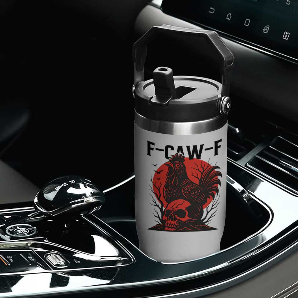 F Caw F Gothic Chicken Horror Flip Straw Tumbler Creepy Skull Rooster Halloween Dark Humor TS02 Print Your Wear