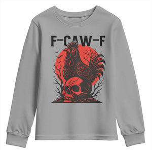 F Caw F Gothic Chicken Horror Youth Sweatshirt Creepy Skull Rooster Halloween Dark Humor TS02 Sport Gray Print Your Wear