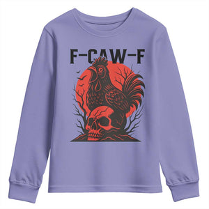 F Caw F Gothic Chicken Horror Youth Sweatshirt Creepy Skull Rooster Halloween Dark Humor TS02 Violet Print Your Wear