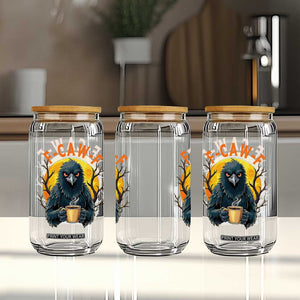 F Caw F Raven Coffee Glass Can Funny Halloween Sarcastic Gothic Bird with Attitude TS02 Print Your Wear