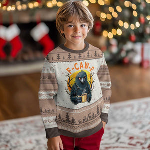F Caw F Raven Coffee Ugly Christmas Sweater Funny Halloween Sarcastic Gothic Bird with Attitude TS02 Mocha Mousse Print Your Wear
