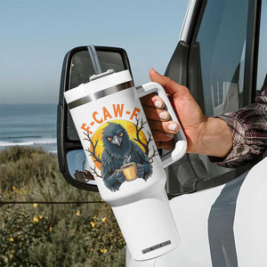 F Caw F Raven Coffee Tumbler With Handle Funny Halloween Sarcastic Gothic Bird with Attitude TS02 Print Your Wear