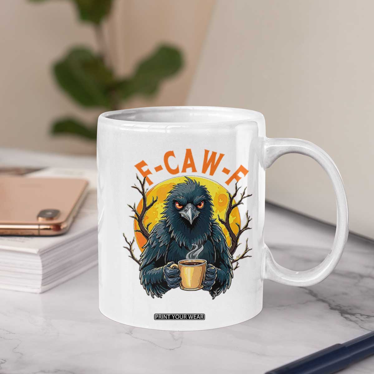 F Caw F Raven Coffee Coffee Mug Funny Halloween Sarcastic Gothic Bird with Attitude TS02 Print Your Wear