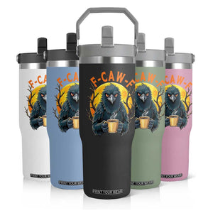 F Caw F Raven Coffee Flip Straw Tumbler Funny Halloween Sarcastic Gothic Bird with Attitude TS02 Print Your Wear