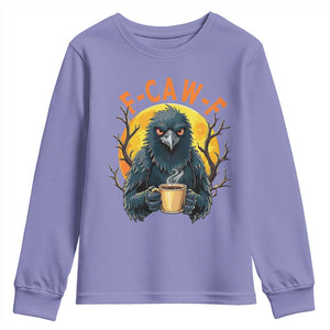 F Caw F Raven Coffee Youth Sweatshirt Funny Halloween Sarcastic Gothic Bird with Attitude TS02 Violet Print Your Wear
