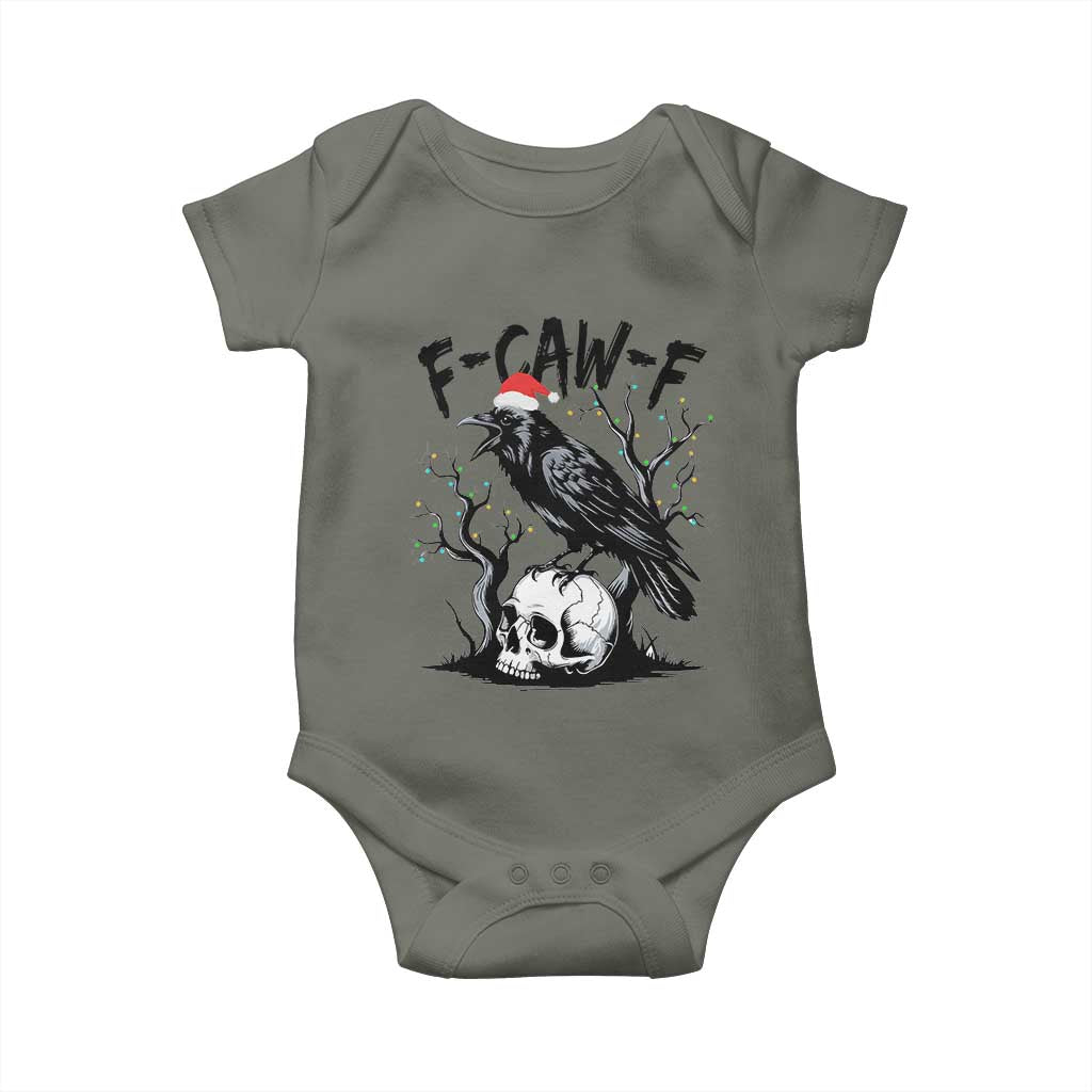 F Caw F Gothic Christmas Raven Baby Onesie With Skull Funny Dark Holiday Humor Spooky Season TS02 Military Green Print Your Wear