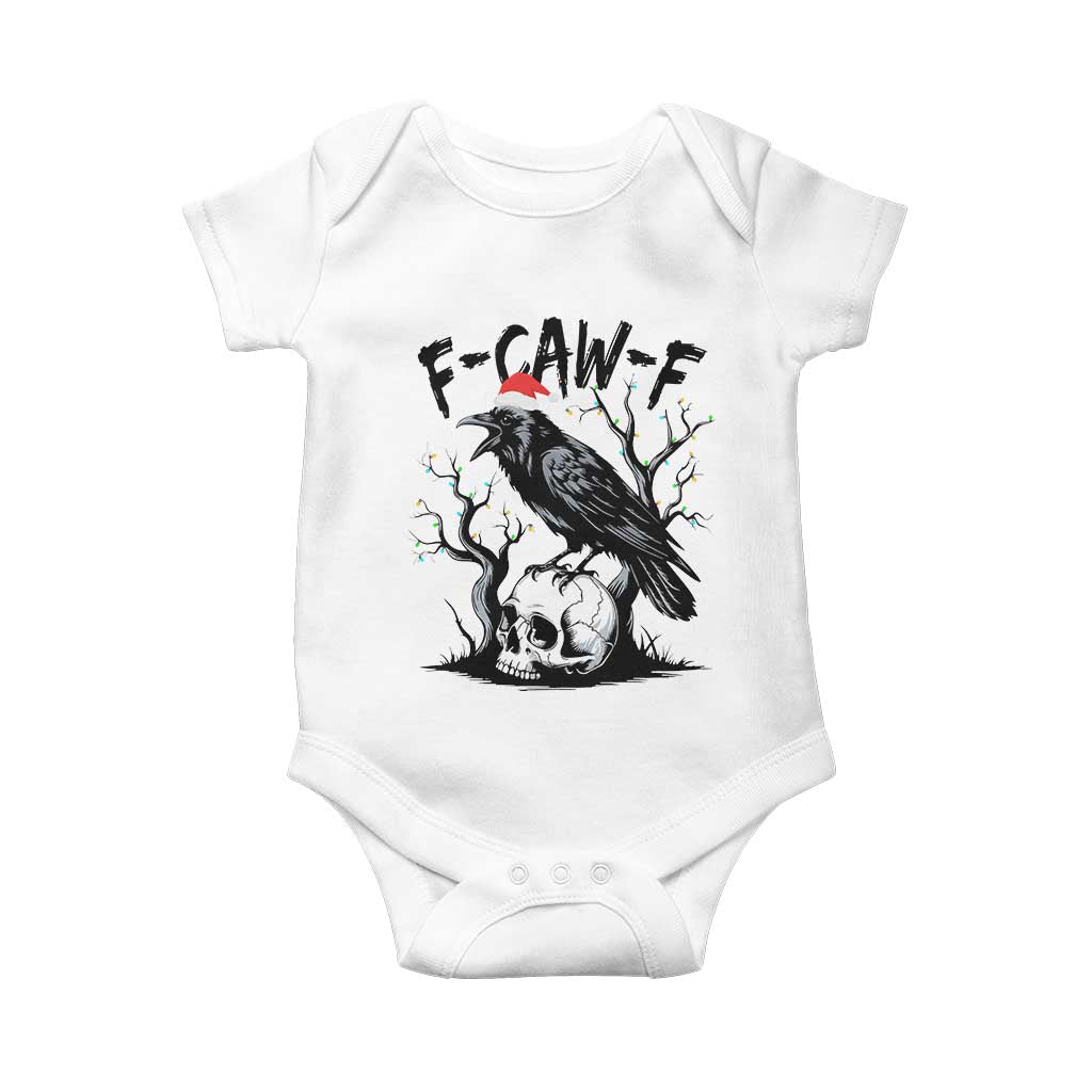 F Caw F Gothic Christmas Raven Baby Onesie With Skull Funny Dark Holiday Humor Spooky Season TS02 White Print Your Wear