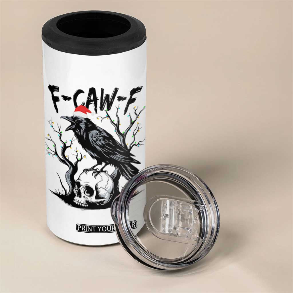 F Caw F Gothic Christmas Raven 4 in 1 Can Cooler Tumbler With Skull Funny Dark Holiday Humor Spooky Season TS02 Print Your Wear