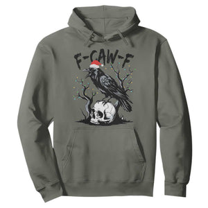 F Caw F Gothic Christmas Raven Hoodie With Skull Funny Dark Holiday Humor Spooky Season TS02 Military Green Print Your Wear