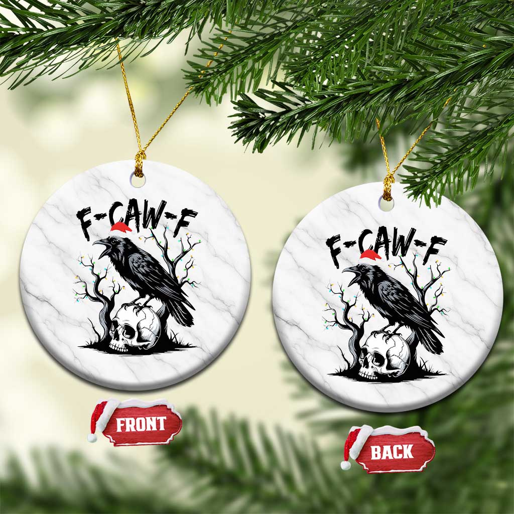 F Caw F Gothic Xmas Raven Ceramic Ornament With Skull Funny Dark Holiday Humor Spooky Season TS02 1pc White Marble Print Your Wear