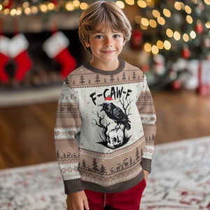 F Caw F Gothic Christmas Raven Ugly Christmas Sweater With Skull Funny Dark Holiday Humor Spooky Season TS02 Mocha Mousse Print Your Wear