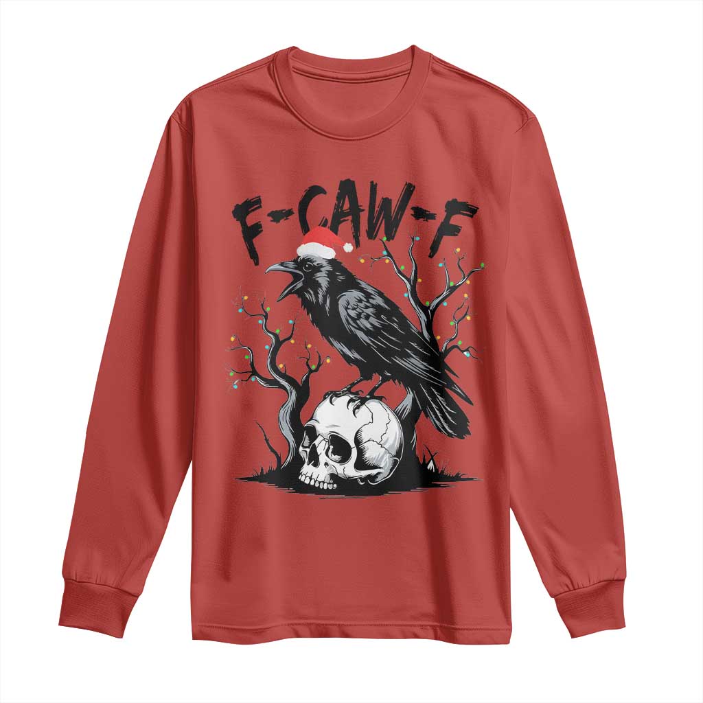 F Caw F Gothic Christmas Raven Long Sleeve Shirt With Skull Funny Dark Holiday Humor Spooky Season TS02 Red Print Your Wear