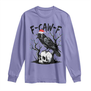 F Caw F Gothic Christmas Raven Long Sleeve Shirt With Skull Funny Dark Holiday Humor Spooky Season TS02 Violet Print Your Wear
