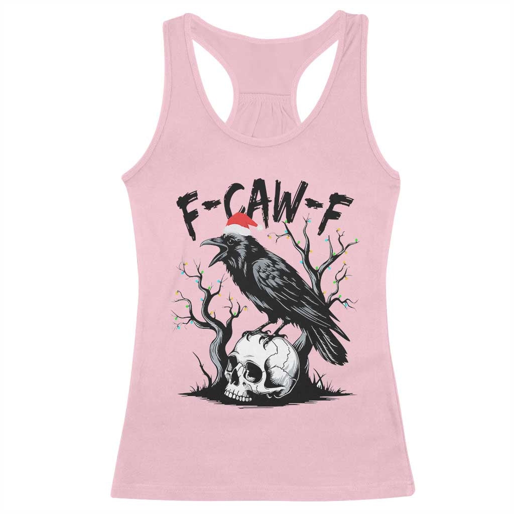 F Caw F Gothic Christmas Raven Racerback Tank Top With Skull Funny Dark Holiday Humor Spooky Season TS02 Light Pink Print Your Wear