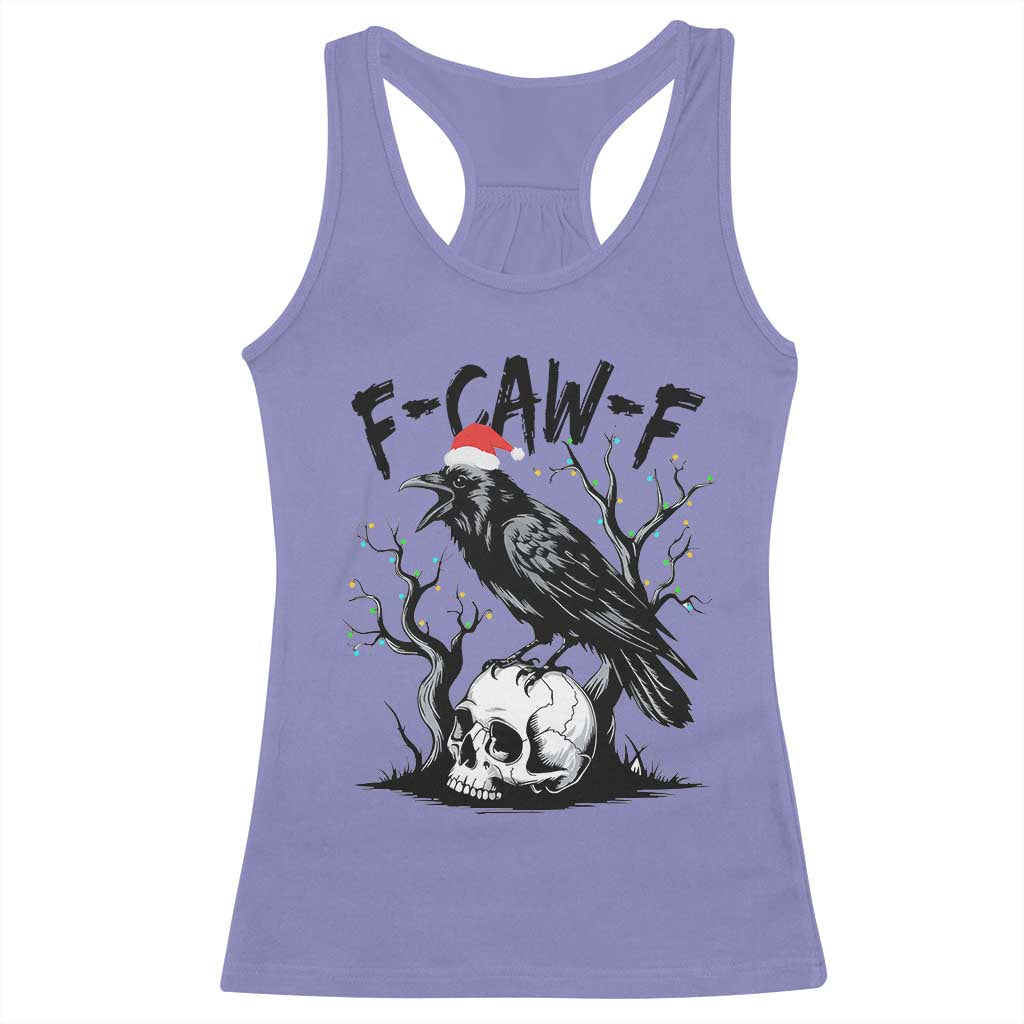 F Caw F Gothic Christmas Raven Racerback Tank Top With Skull Funny Dark Holiday Humor Spooky Season TS02 Violet Print Your Wear