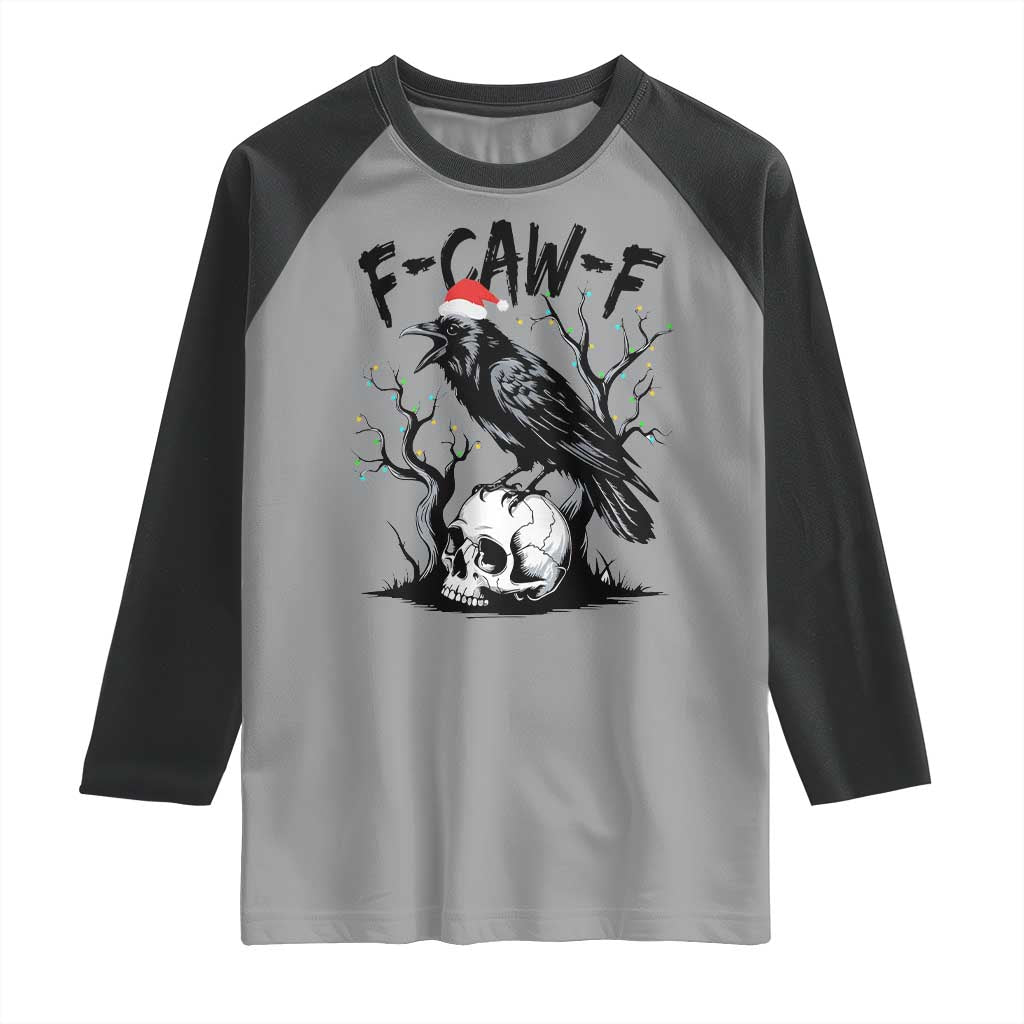 F Caw F Gothic Christmas Raven Raglan Shirt With Skull Funny Dark Holiday Humor Spooky Season TS02 Sport Gray Black Print Your Wear