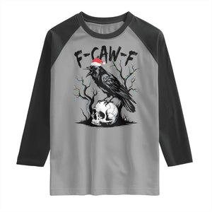 F Caw F Gothic Christmas Raven Raglan Shirt With Skull Funny Dark Holiday Humor Spooky Season TS02 Sport Gray Black Print Your Wear