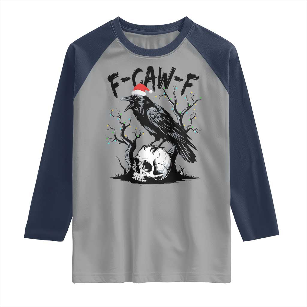 F Caw F Gothic Christmas Raven Raglan Shirt With Skull Funny Dark Holiday Humor Spooky Season TS02 Sport Gray Navy Print Your Wear