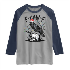 F Caw F Gothic Christmas Raven Raglan Shirt With Skull Funny Dark Holiday Humor Spooky Season TS02 Sport Gray Navy Print Your Wear