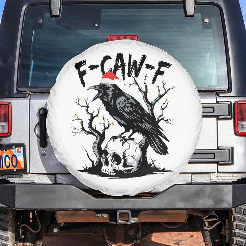 F Caw F Gothic Christmas Raven Spare Tire Cover With Skull Funny Dark Holiday Humor Spooky Season TS02 No hole White Print Your Wear