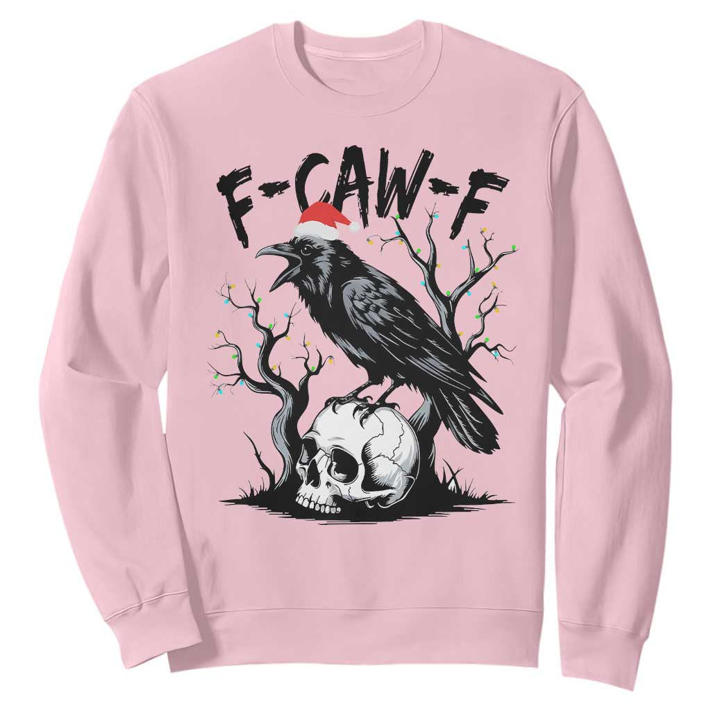 F Caw F Gothic Christmas Raven Sweatshirt With Skull Funny Dark Holiday Humor Spooky Season TS02 Light Pink Print Your Wear