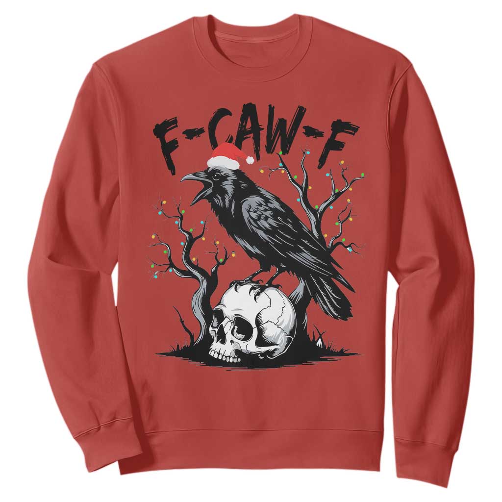F Caw F Gothic Christmas Raven Sweatshirt With Skull Funny Dark Holiday Humor Spooky Season TS02 Red Print Your Wear